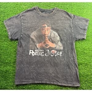 Poetic Justice Tupac Shakur Graphic Tee Black Washed Vintage Style T-Shirt XL